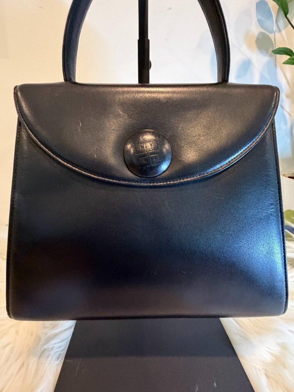 Vintage Givenchy Black Box Calfskin Top Handle "Kelly" Bag
